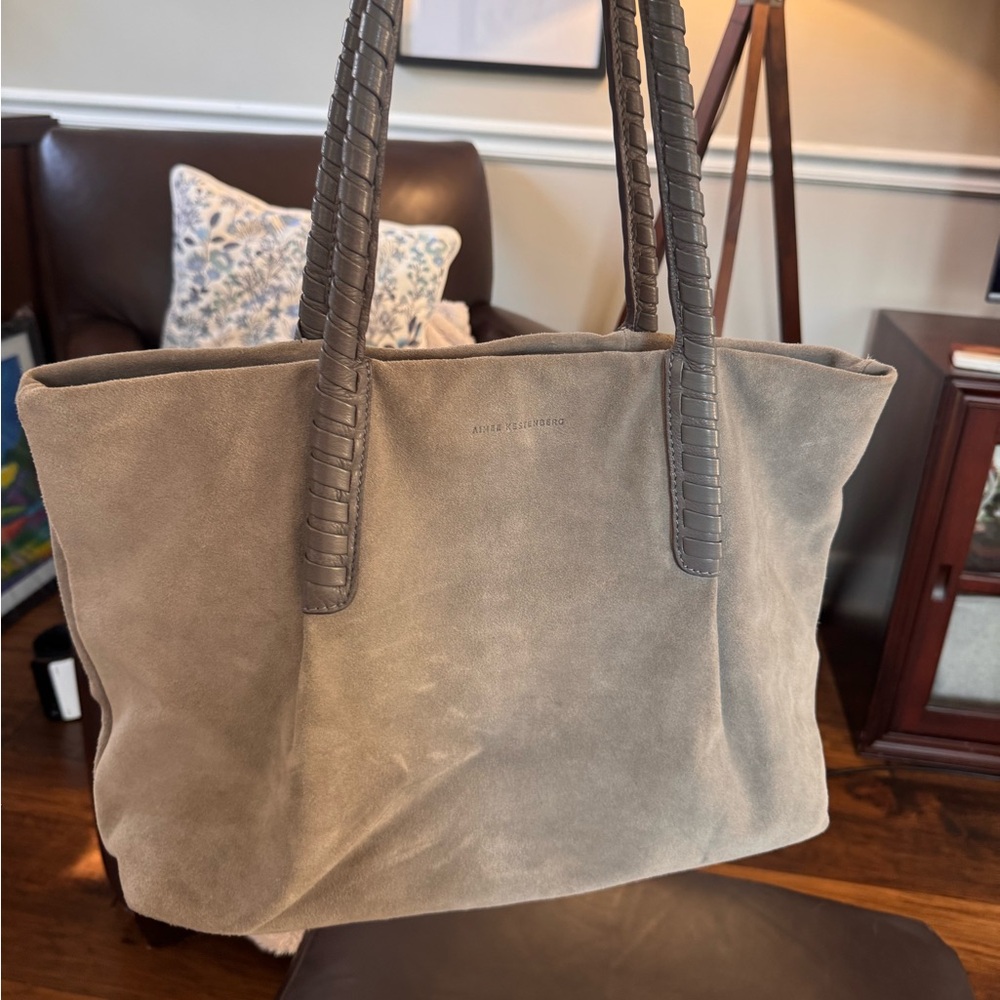 Aimee Kestenberg Designer Gray Suede Tote Bag